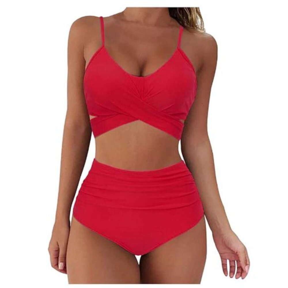 New Red Wrap Bikini Set Push Up High Waisted Bott… - image 1